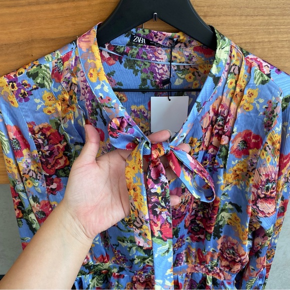 NWT ZARA FLOWER PRINT MINI DRESS, SIZE XL - Picture 6 of 12